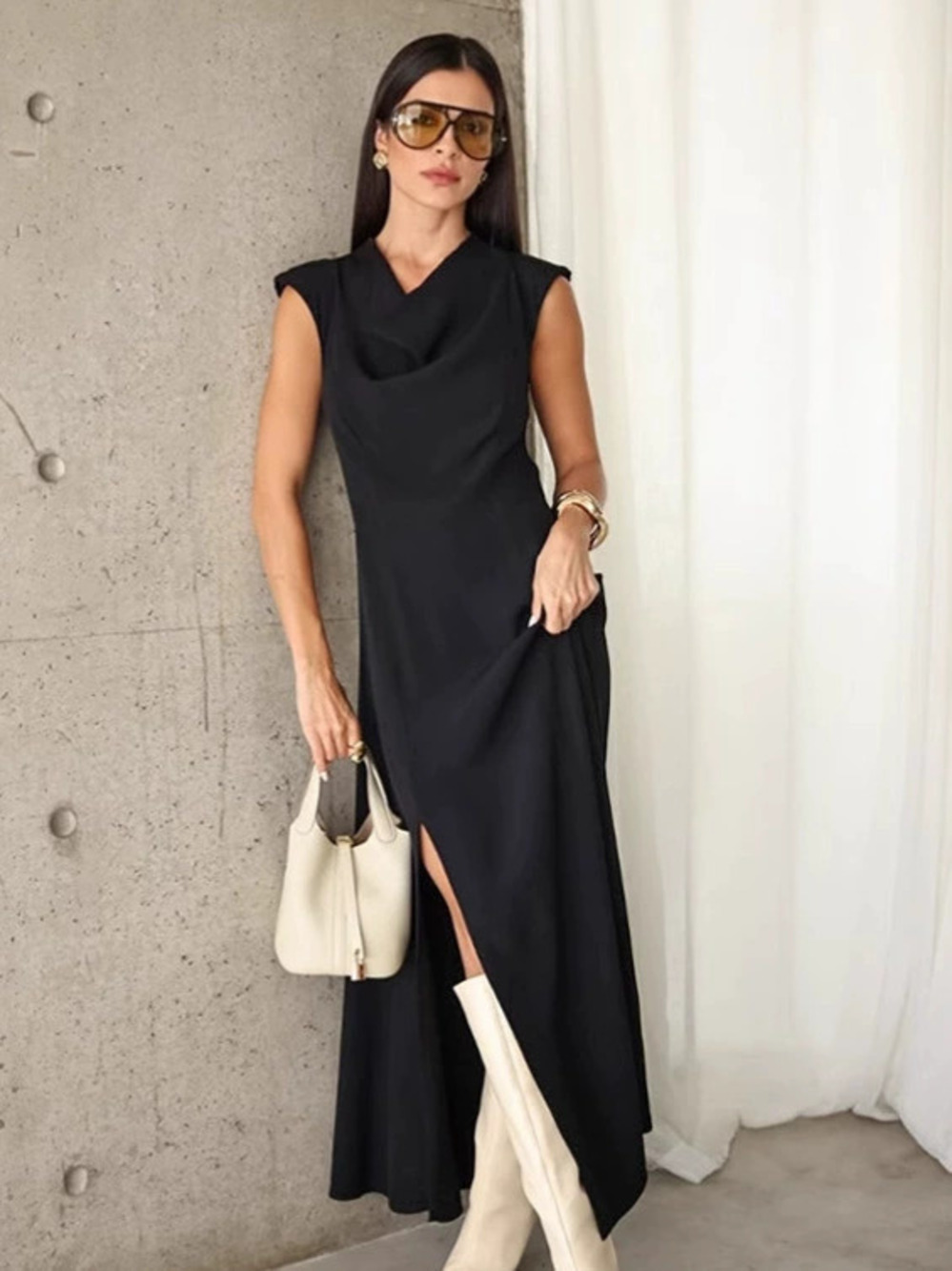 Forever 21 Black Cowl Neck Sleeveless Fall Dress